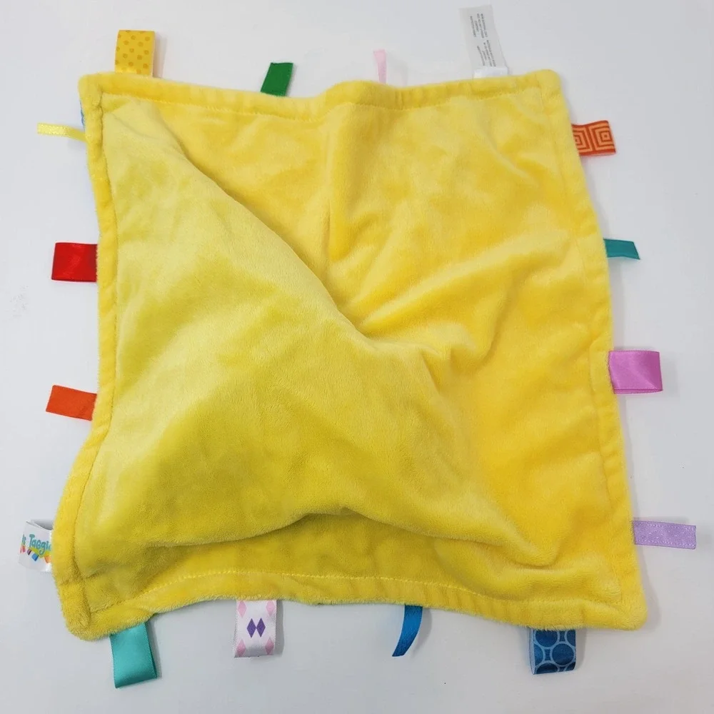 Taggies Monkey Lovey Yellow Blue Colorful Plush Ribbons Sensory Security Blanket